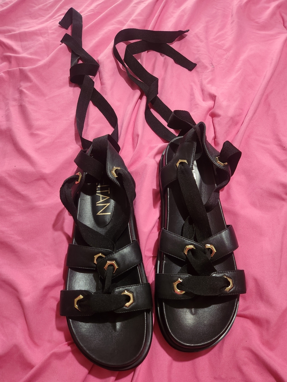 Deltan Black Lace-Up Gladiator Sandals